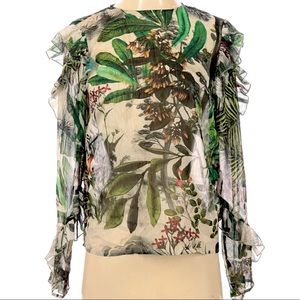 H&M sheer long-sleeve blouse with ruffle sleeves